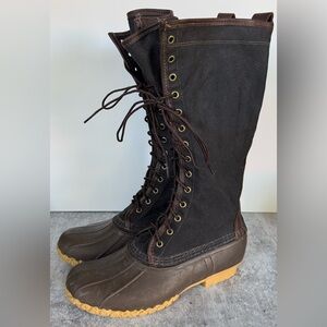 L.L. Bean Signature 16" Waxed Canvas Unlined Tall Hunting Boots black & brown 11